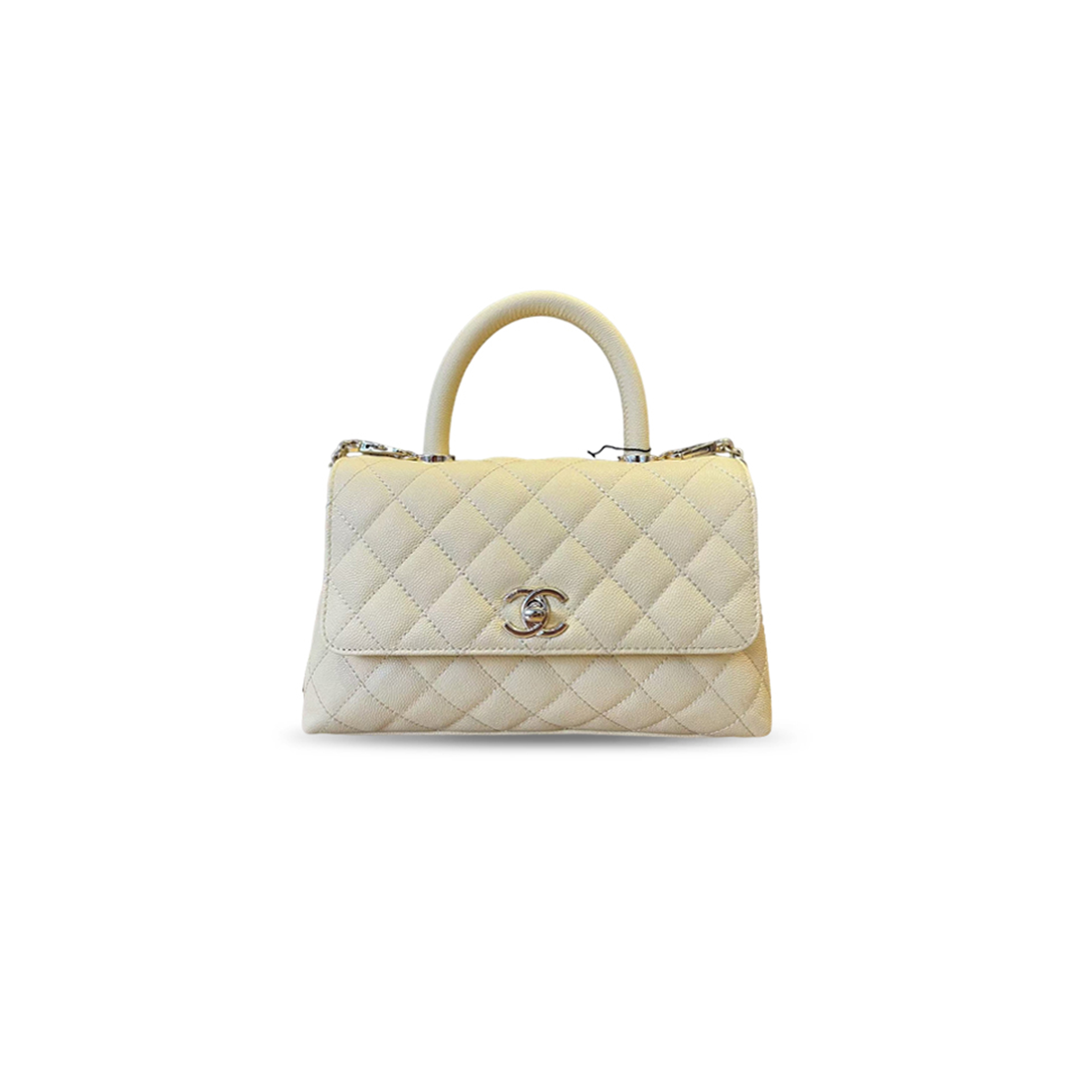 CHANEL YELLOW QUILTED CAVIAR MINI COCO TOP HANDLE LEATHER (24*14*10cm) 